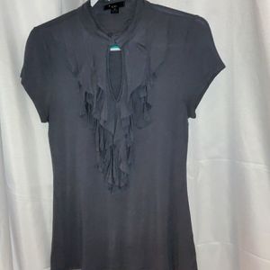 XXI Gray knit top, M, ruffle details, s/s